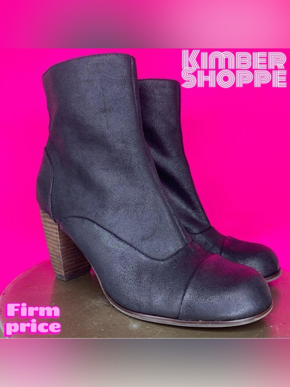 Dolce Vita Nuri Black Leather Cap Toe Stacked Heel Ankle Boot US 8 UK 5.5